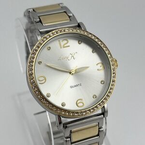 Lucy K Watch Women 38mm Case Austrian Crystal Bezel Two Tone Band- New Battery